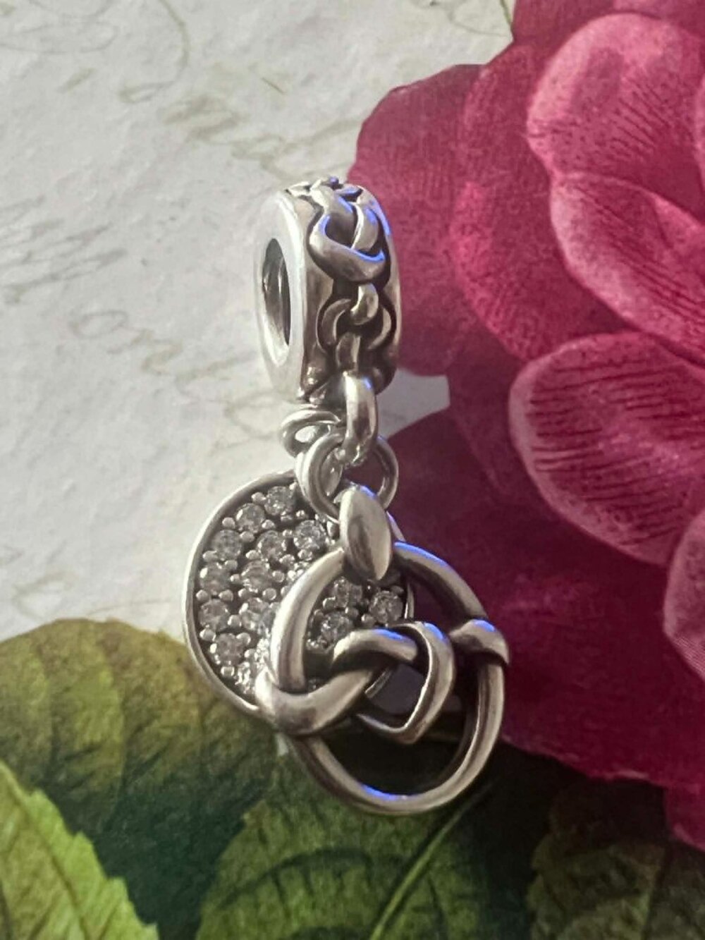 Authentic Pandora Knotted Hearts Dangle #798095CZ
